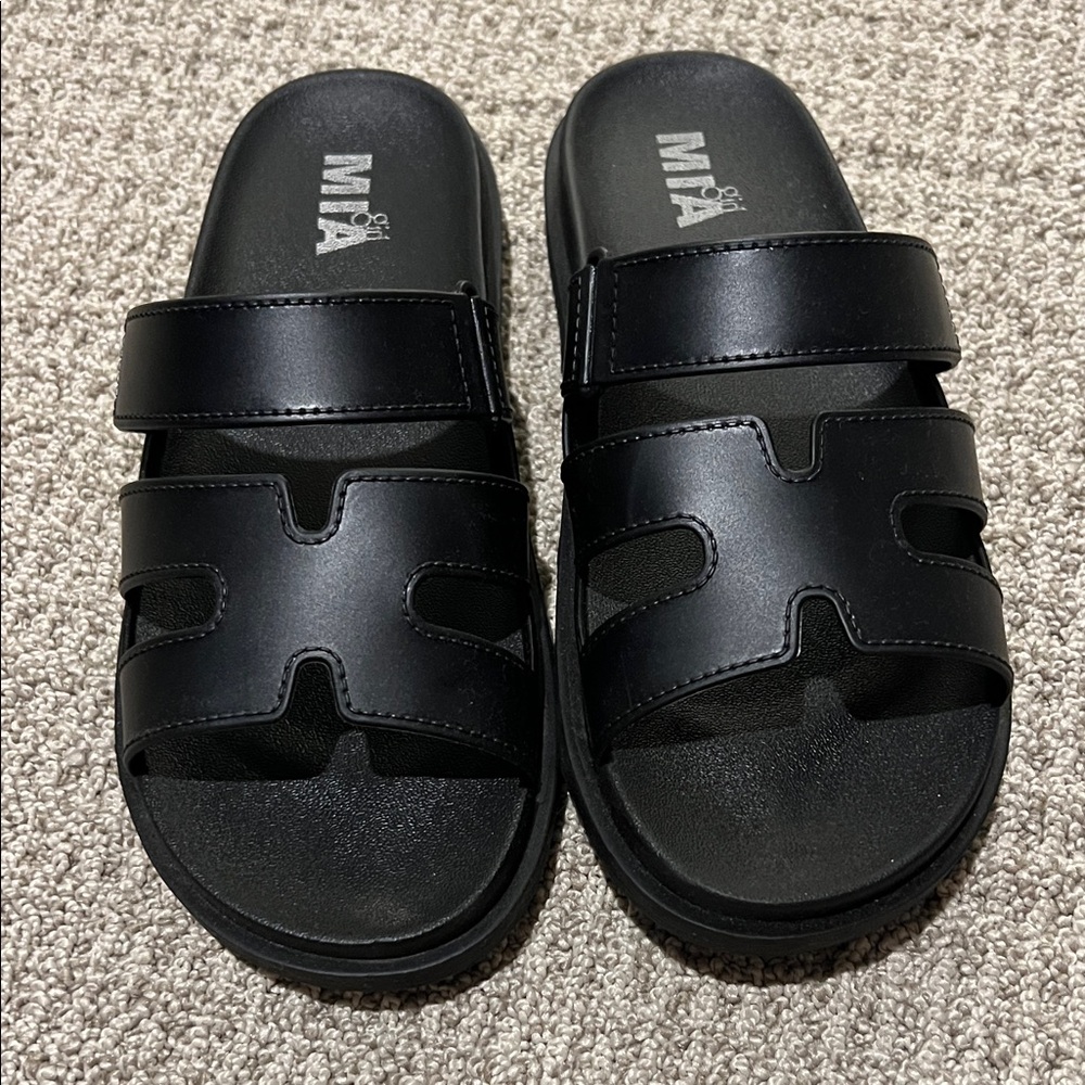MIA Black Slide Sandals with Cutout Straps